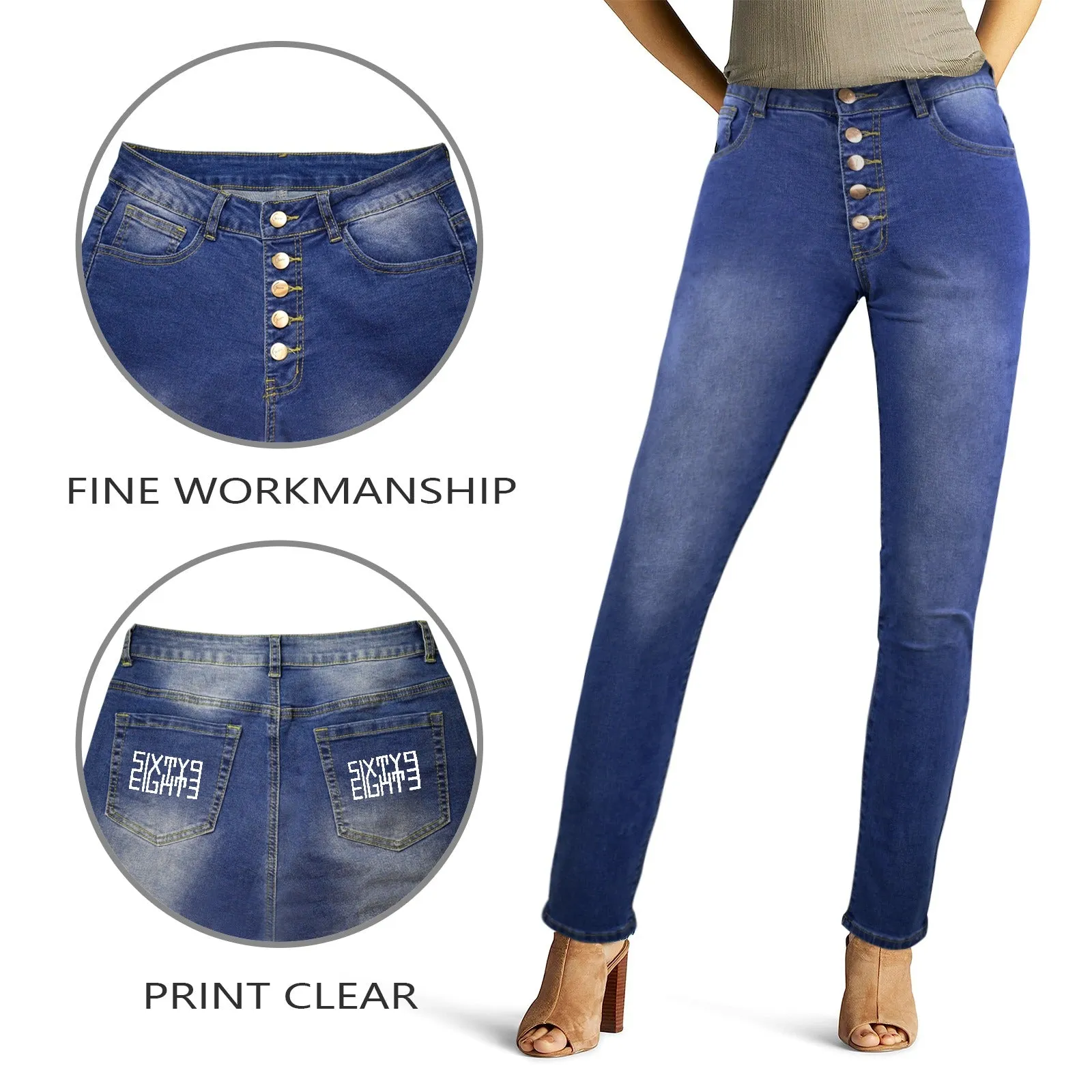 Sixty Eight 93 Logo White Women's Straight Legged Jeans