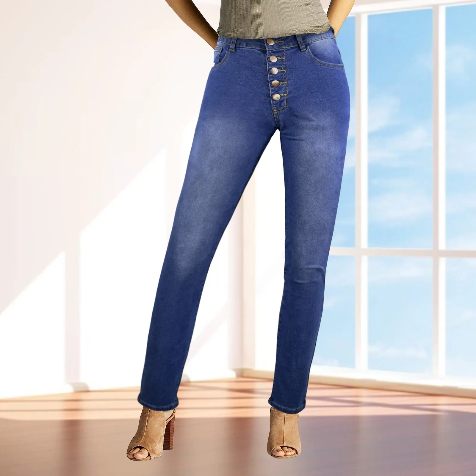 Sixty Eight 93 Logo White Women's Straight Legged Jeans
