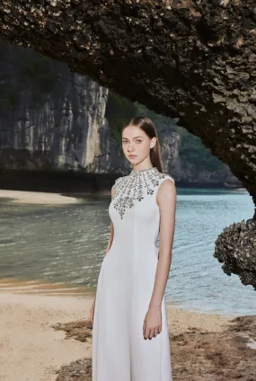 Sleeveless Bodycon Full Dress With Stone Embellishment