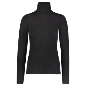 SLOUCHY TURTLE LS BLACK Rib Knit