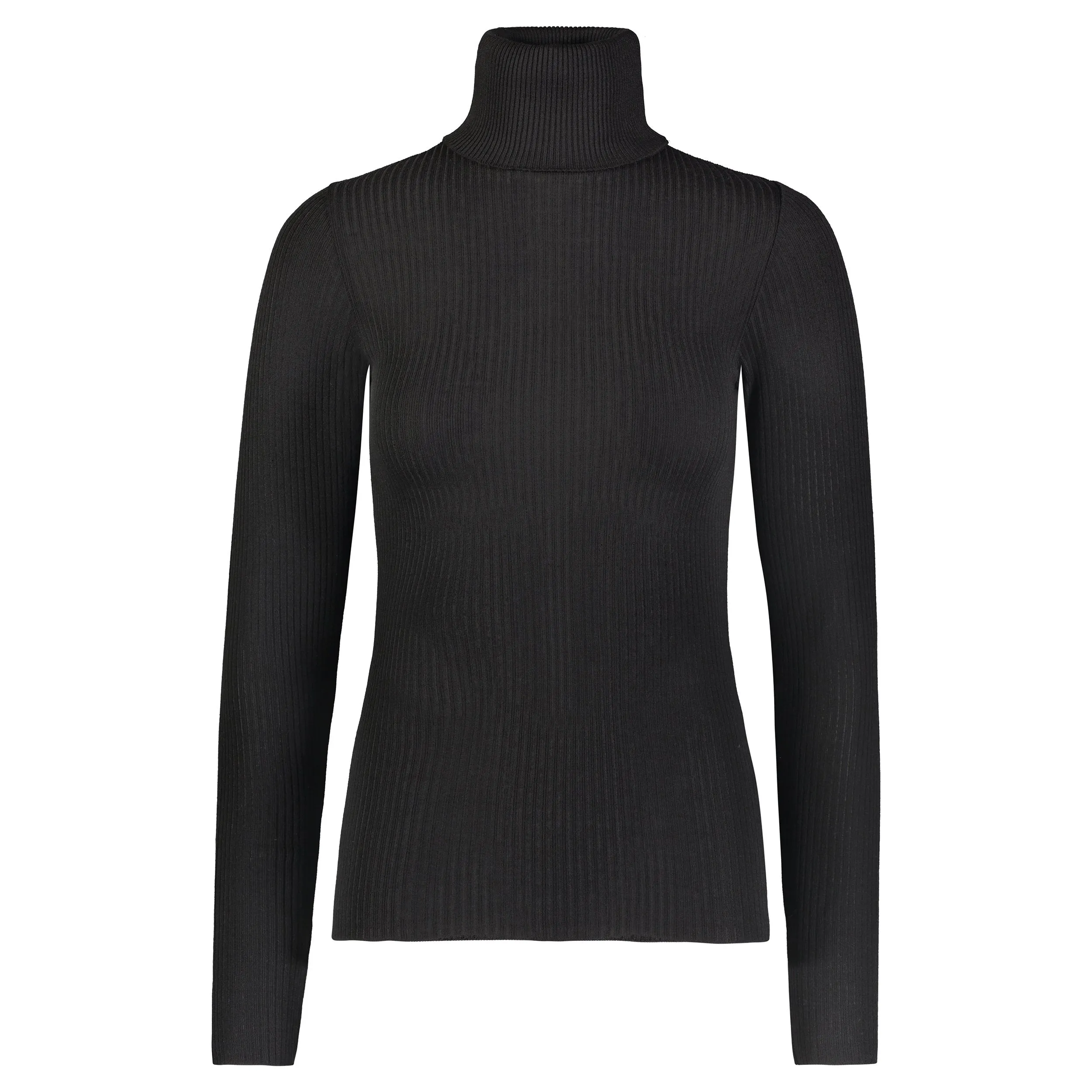 SLOUCHY TURTLE LS BLACK Rib Knit