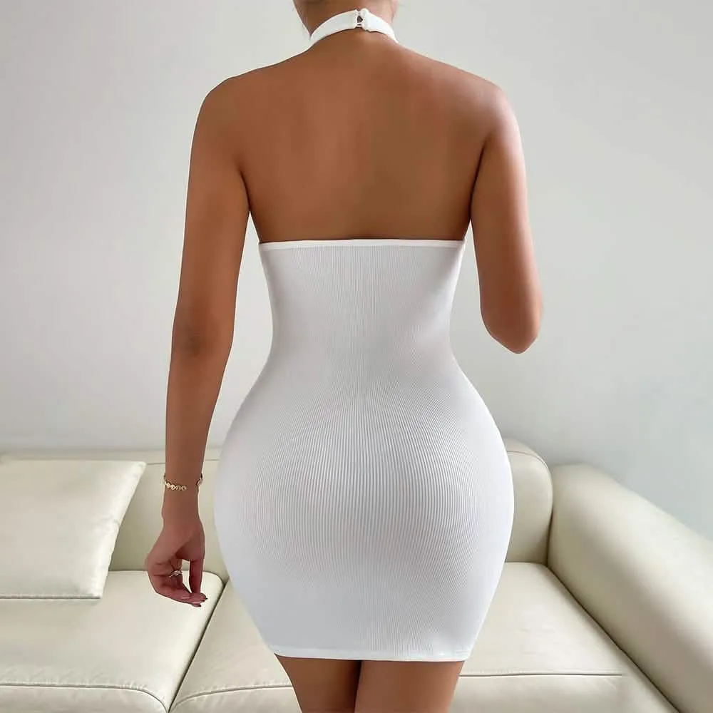 Sophisticated Backless High Neck Bodycon Dress