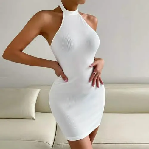 Sophisticated Backless High Neck Bodycon Dress