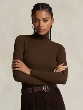 STRETCH RIBBED TURTLENECK Brun