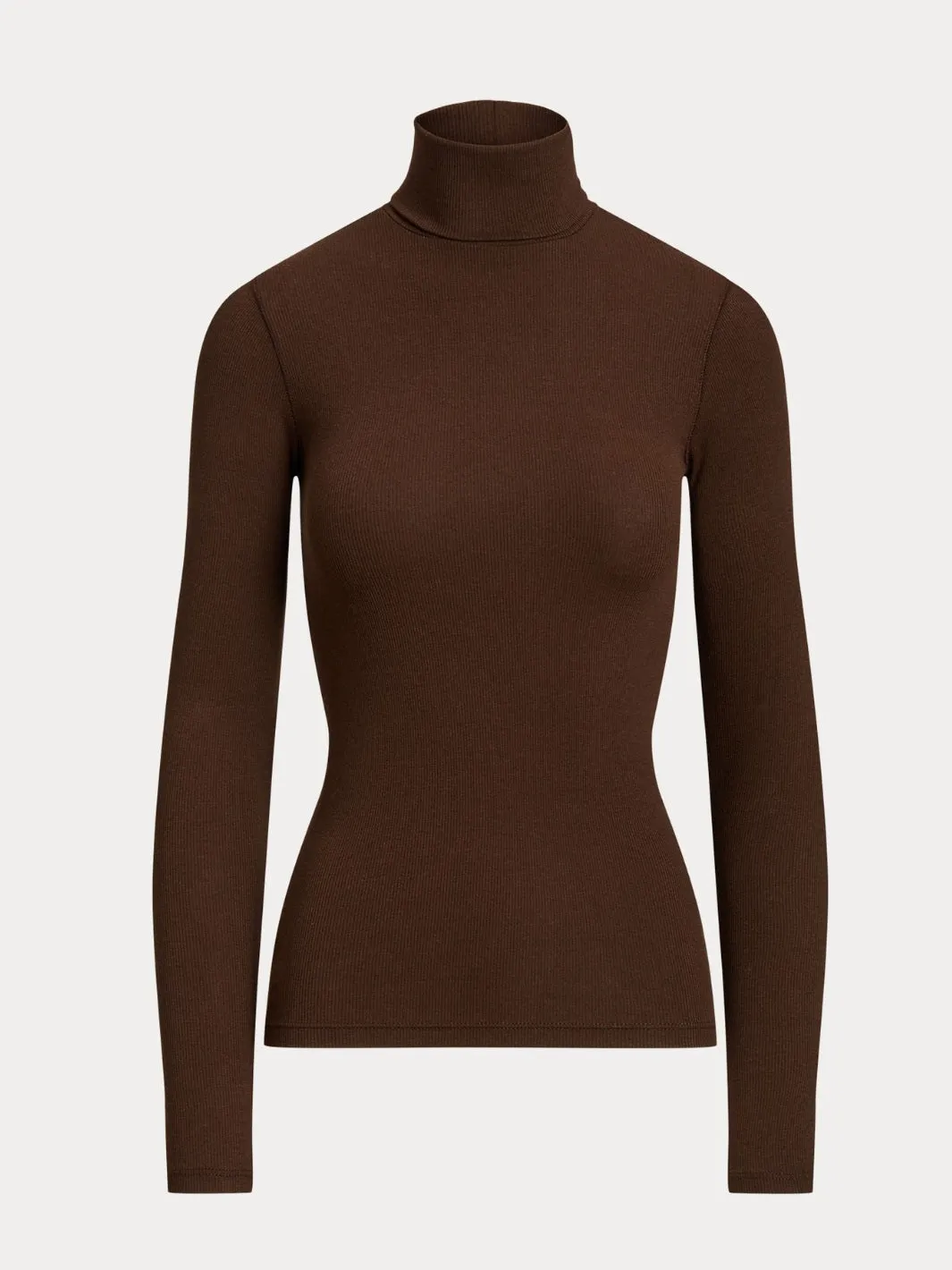 STRETCH RIBBED TURTLENECK Brun