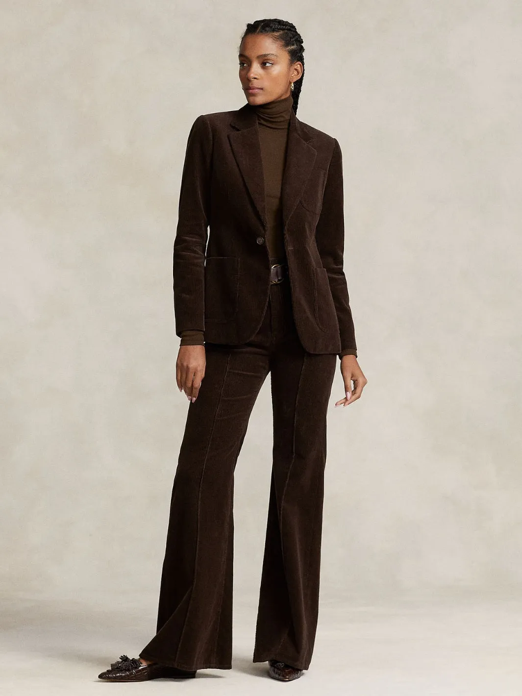 STRETCH RIBBED TURTLENECK Brun