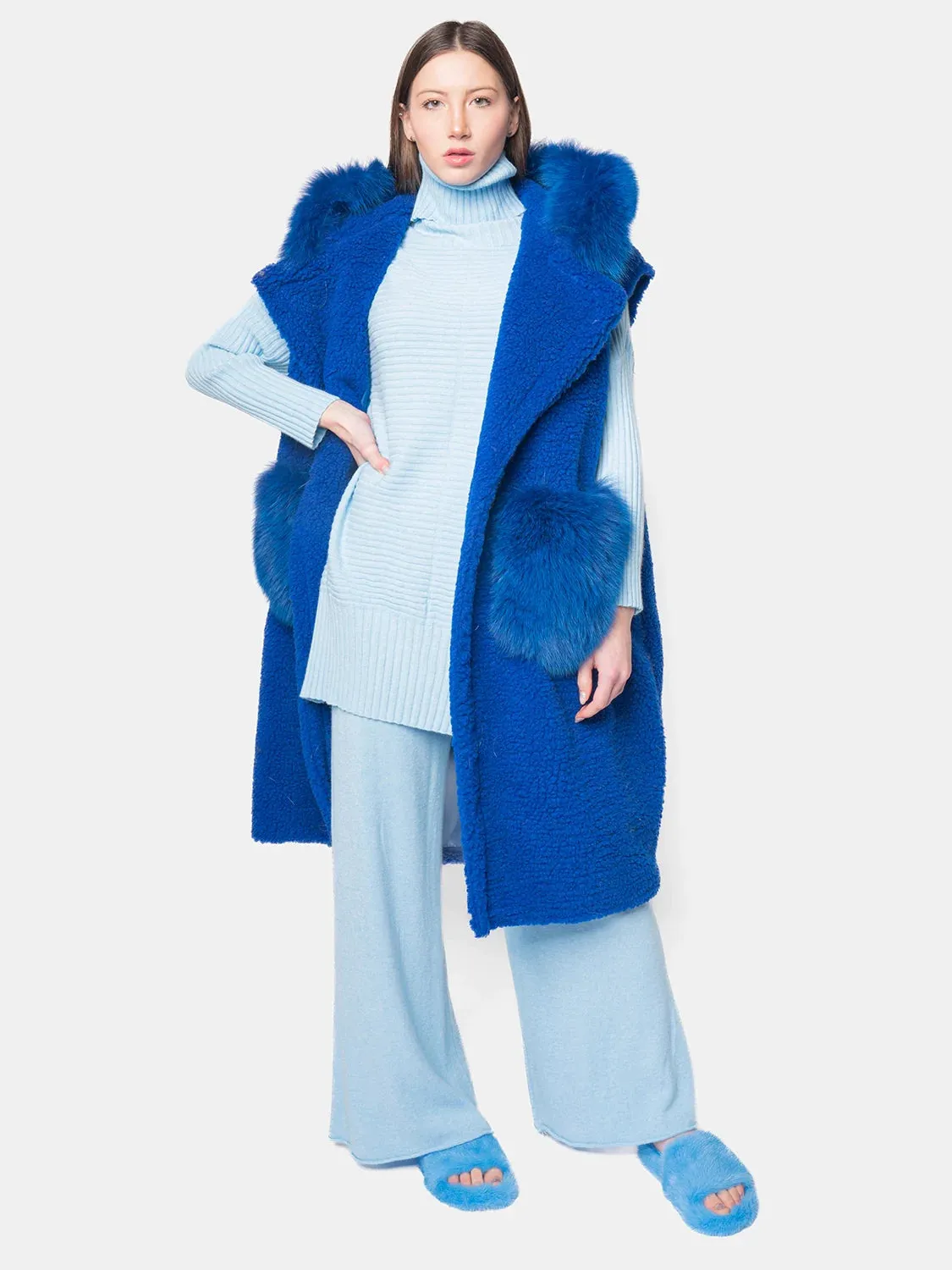 Teddy sleeveless with cap-blue