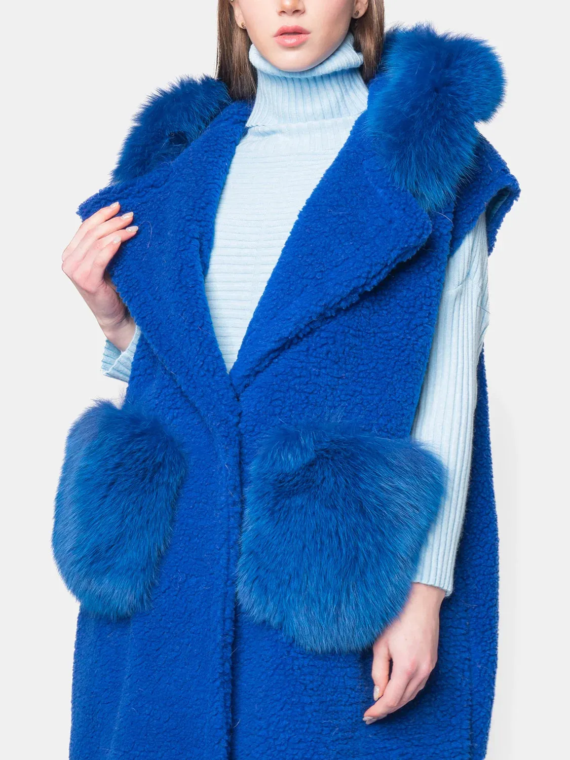 Teddy sleeveless with cap-blue