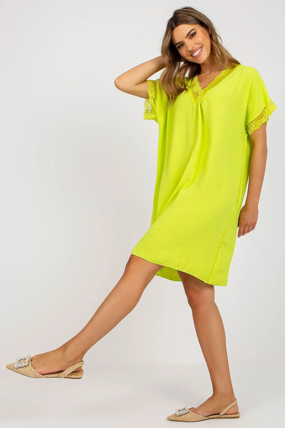 TEEK - Citrus Green Lace Edge Day Dress