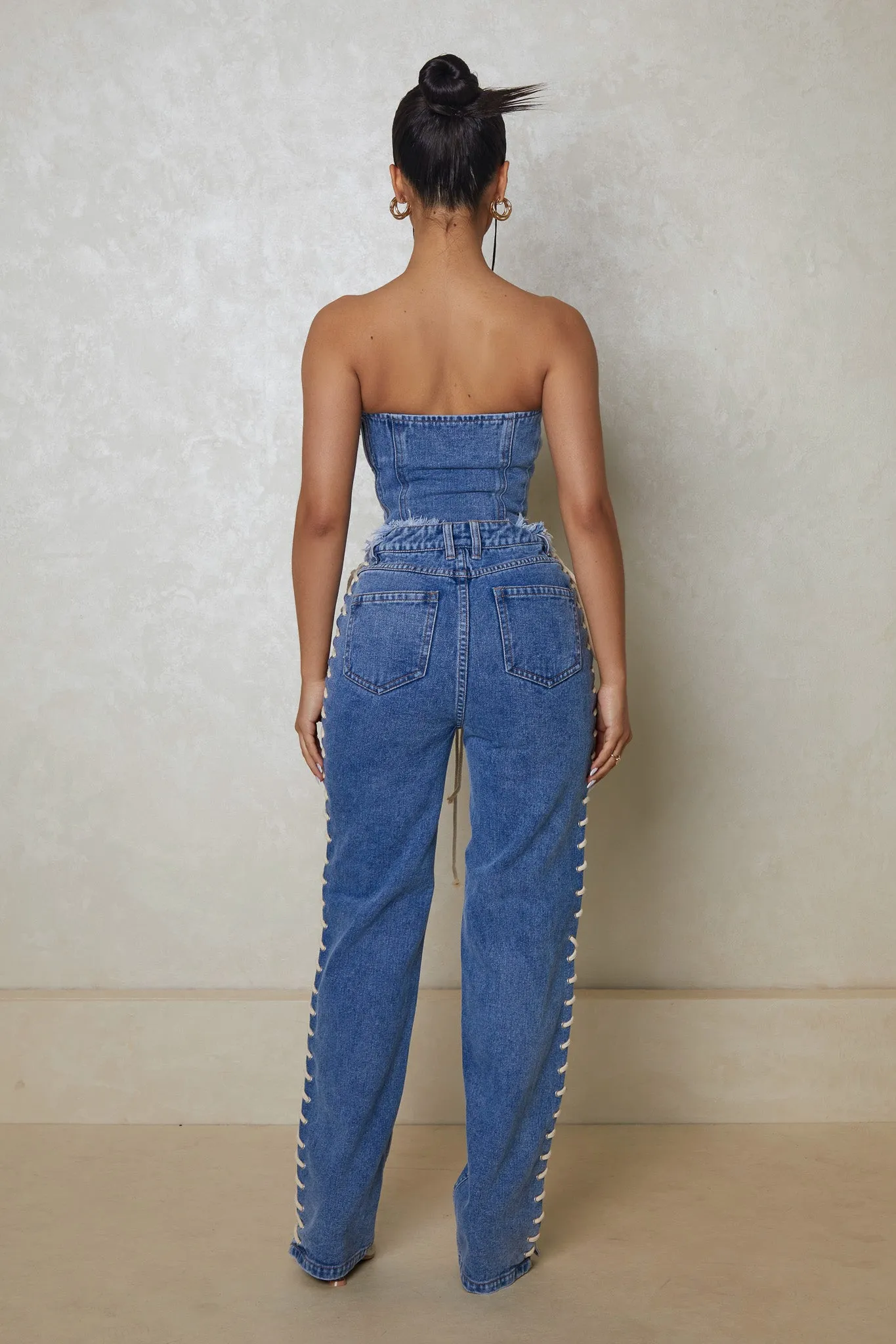 The Denim Lace up jeans- Dark wash