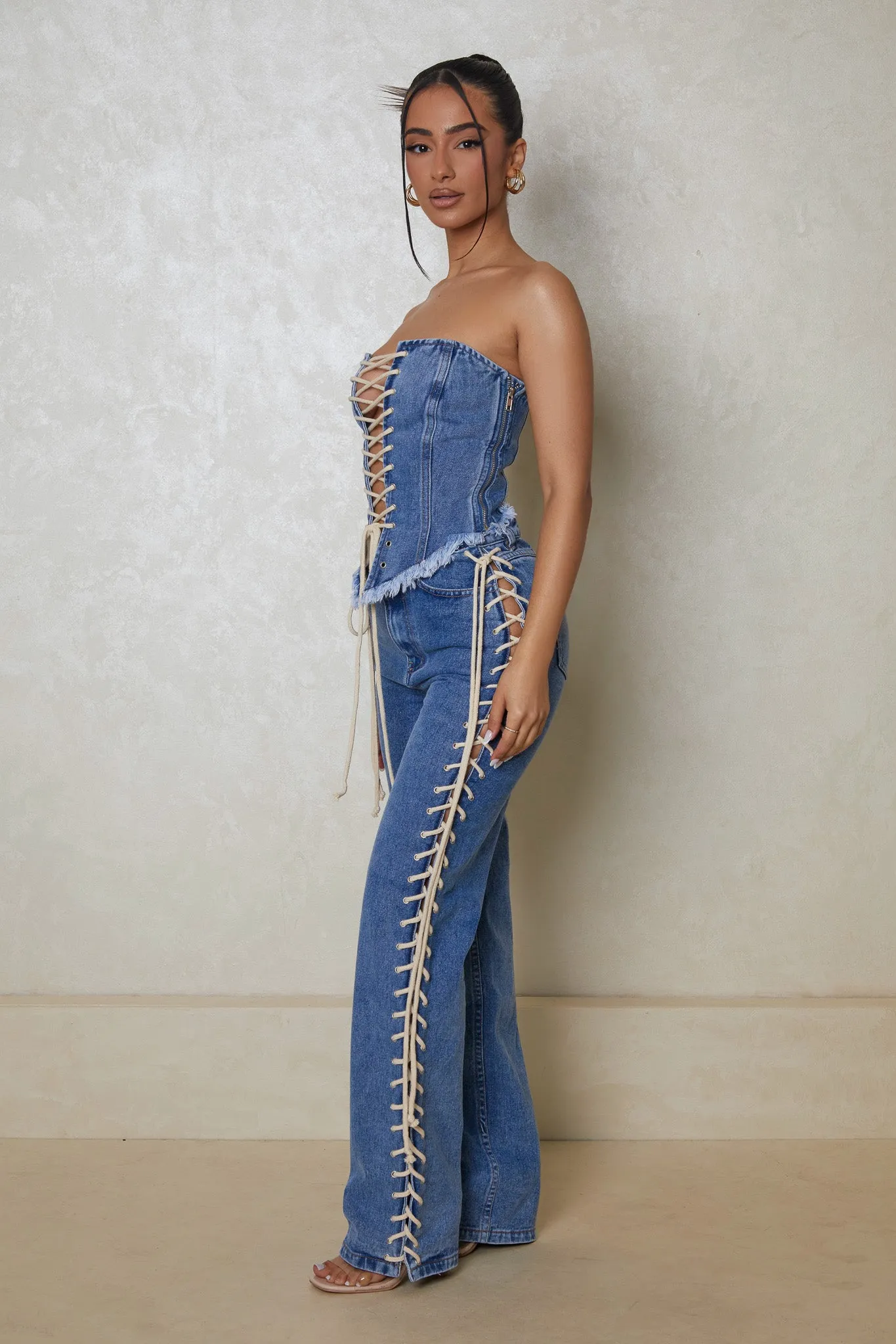 The Denim Lace up jeans- Dark wash