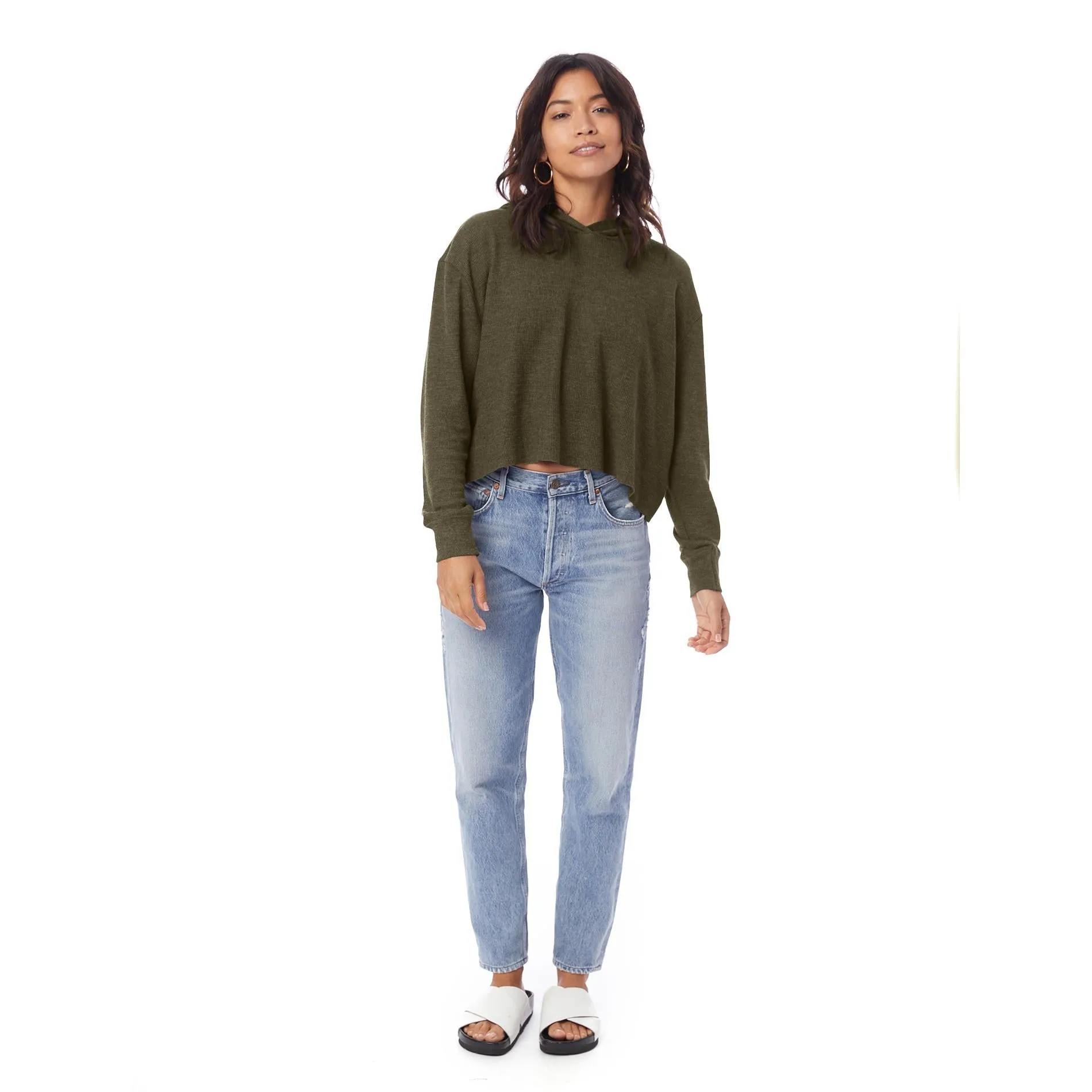 Thermal Relaxed Cropped Hooded Shirt (Vintage Oregano)