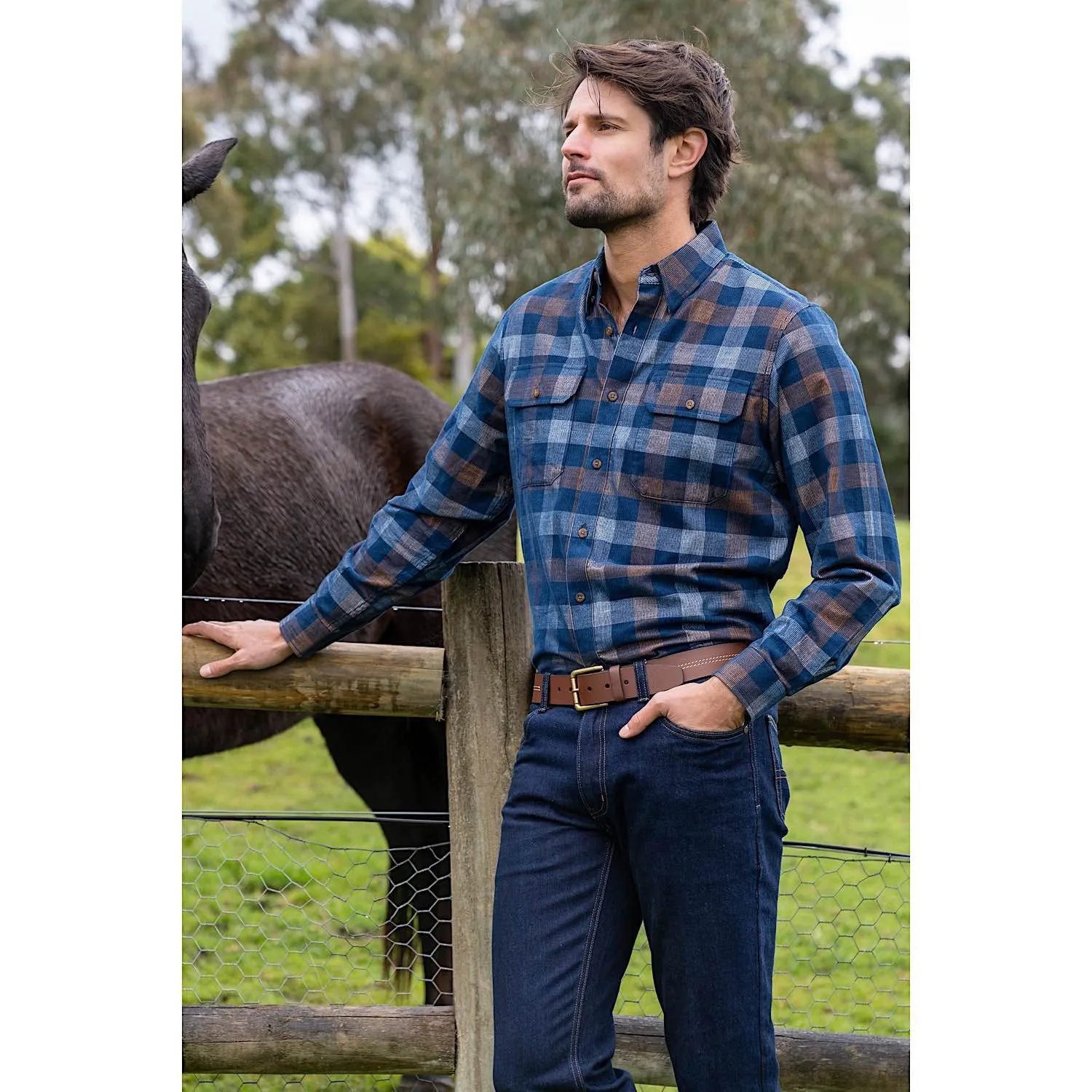 Thomas Cook Mens Oli Thermal Check 2-Pocket L/S Shirt Navy/Tan