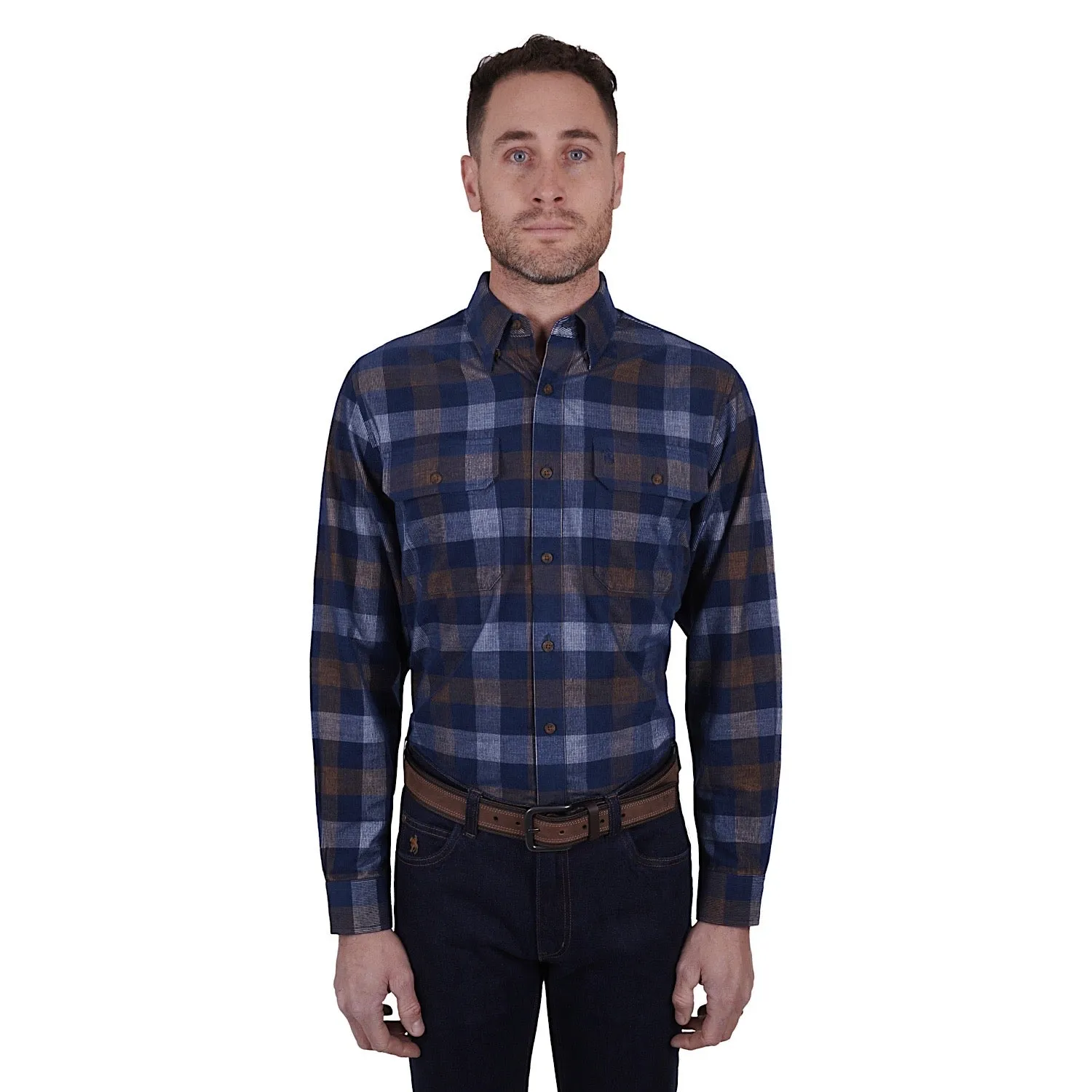 Thomas Cook Mens Oli Thermal Check 2-Pocket L/S Shirt Navy/Tan
