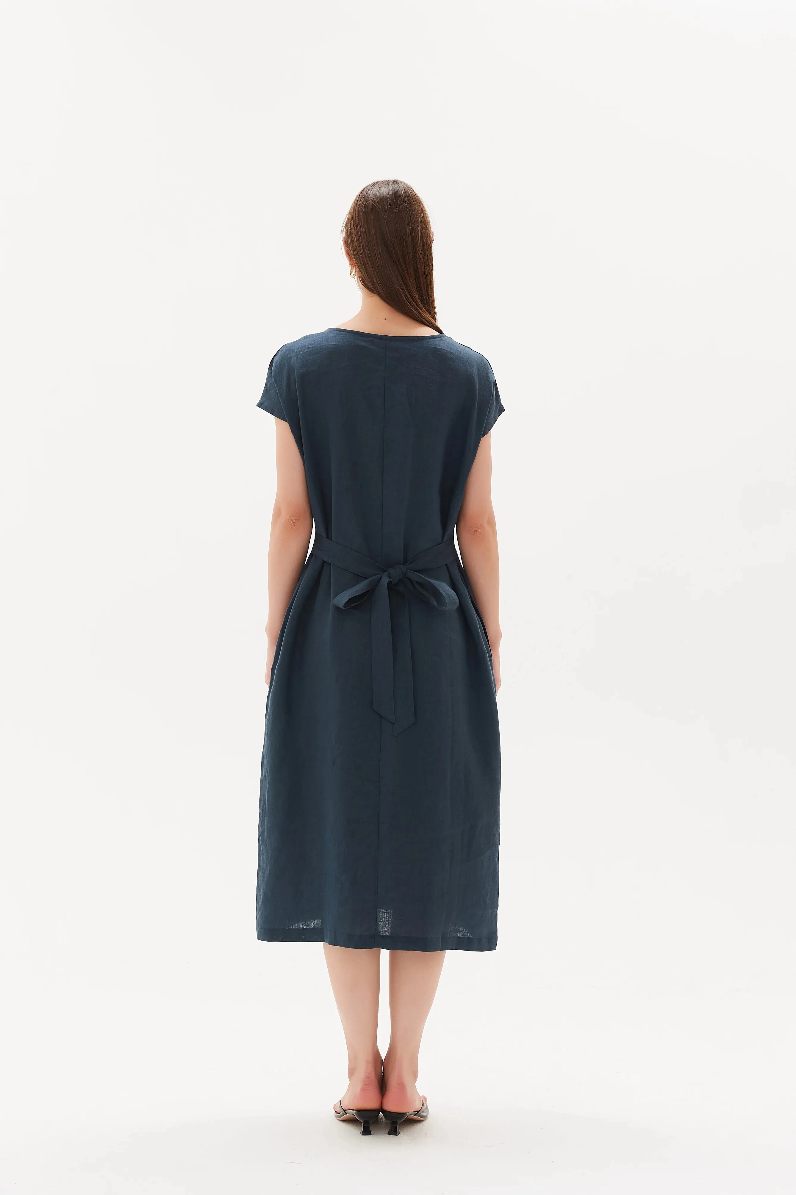 Tie Back Pleat Dress | Dark Ocean