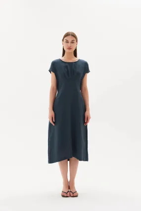 Tie Back Pleat Dress | Dark Ocean