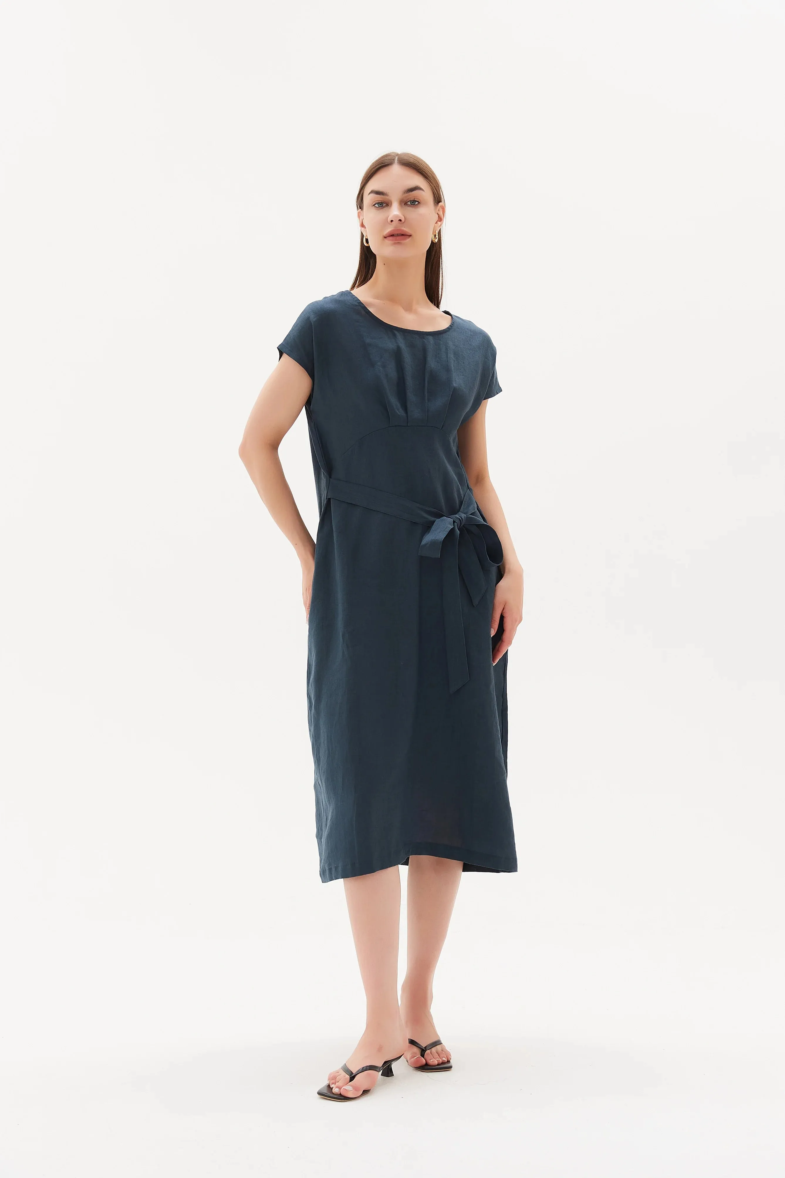Tie Back Pleat Dress | Dark Ocean