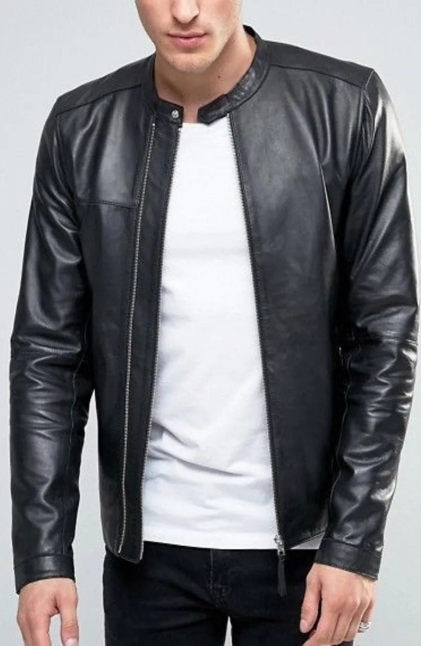 Tiff Mens Motorcycle Black Leather Jacket Men