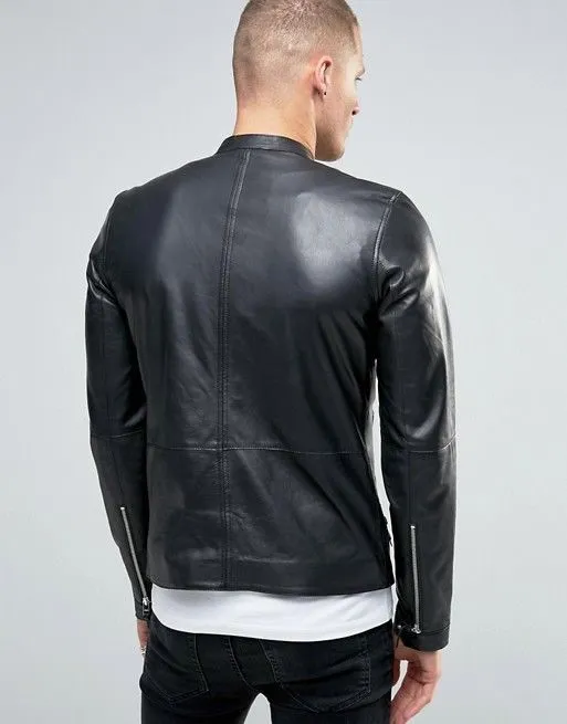 Tiff Mens Motorcycle Black Leather Jacket Men