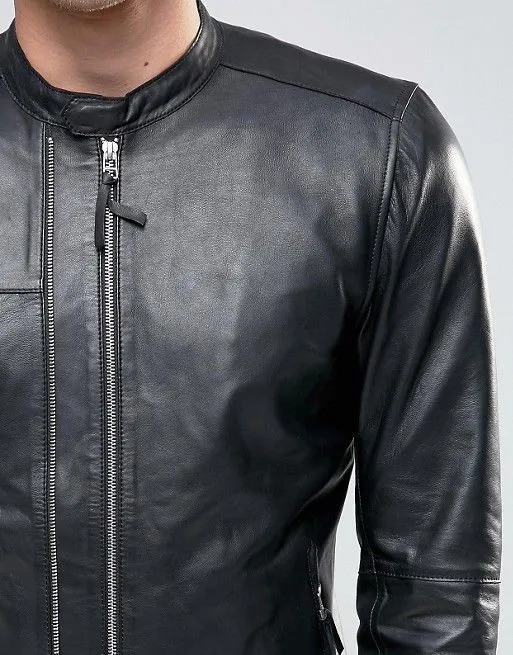 Tiff Mens Motorcycle Black Leather Jacket Men