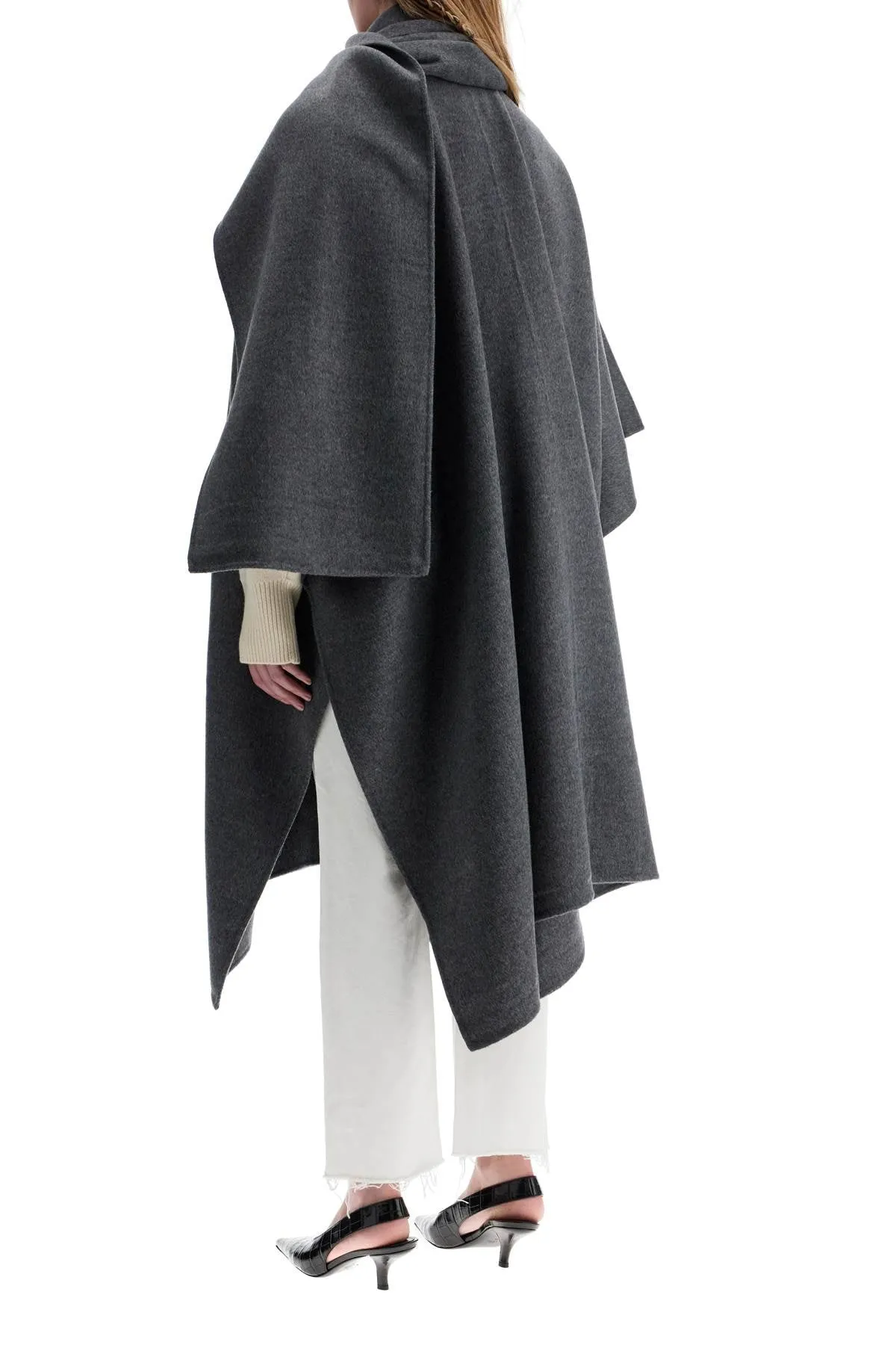 Toteme gray mélange wool coat with doublé scarf sleeveless