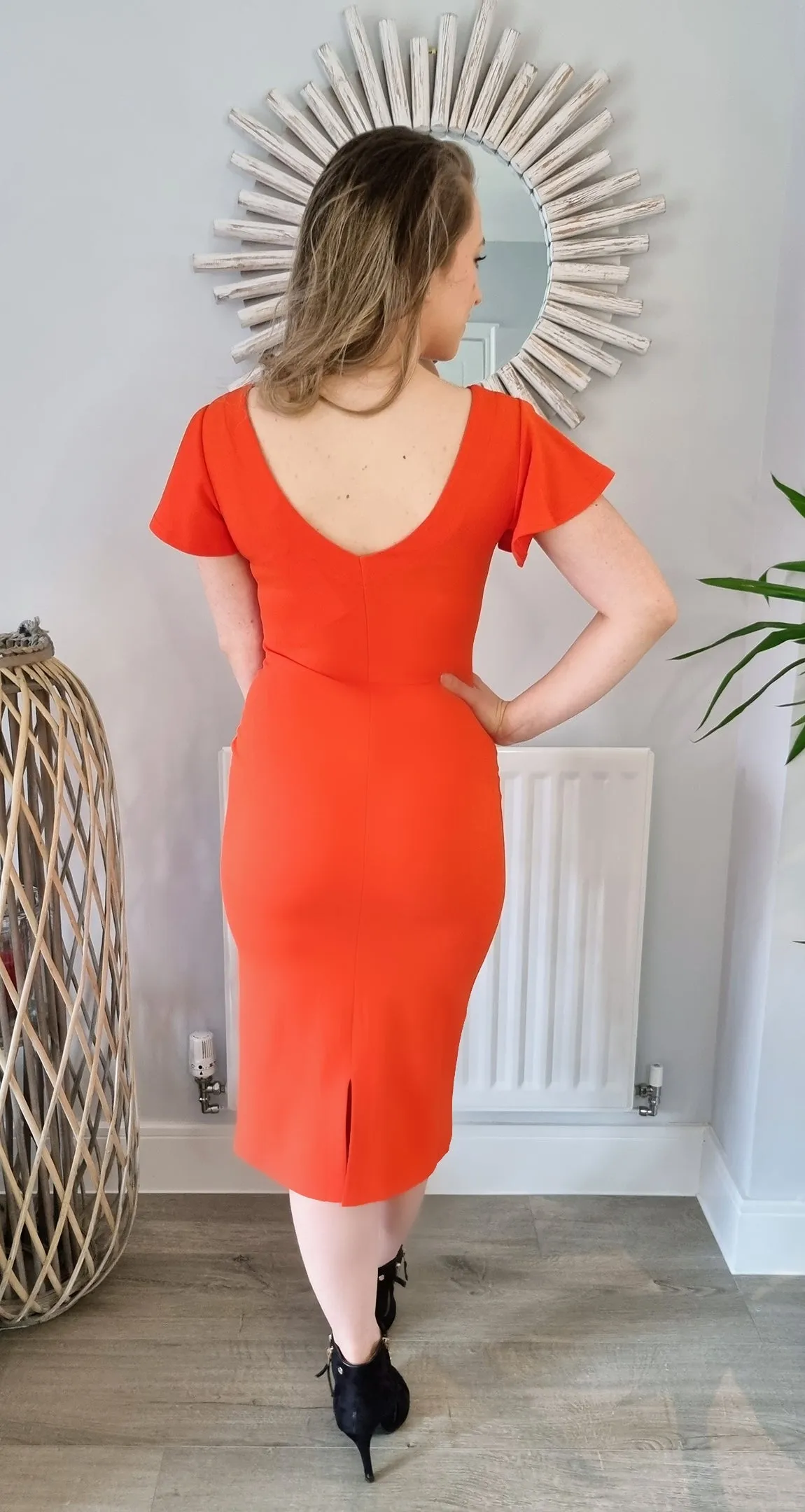 Tulsa Frill Front Cap Sleeve Midi Dress In Flame Red