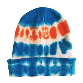 Turquoise and Orange Shibori Tie Dye Beanie Hat