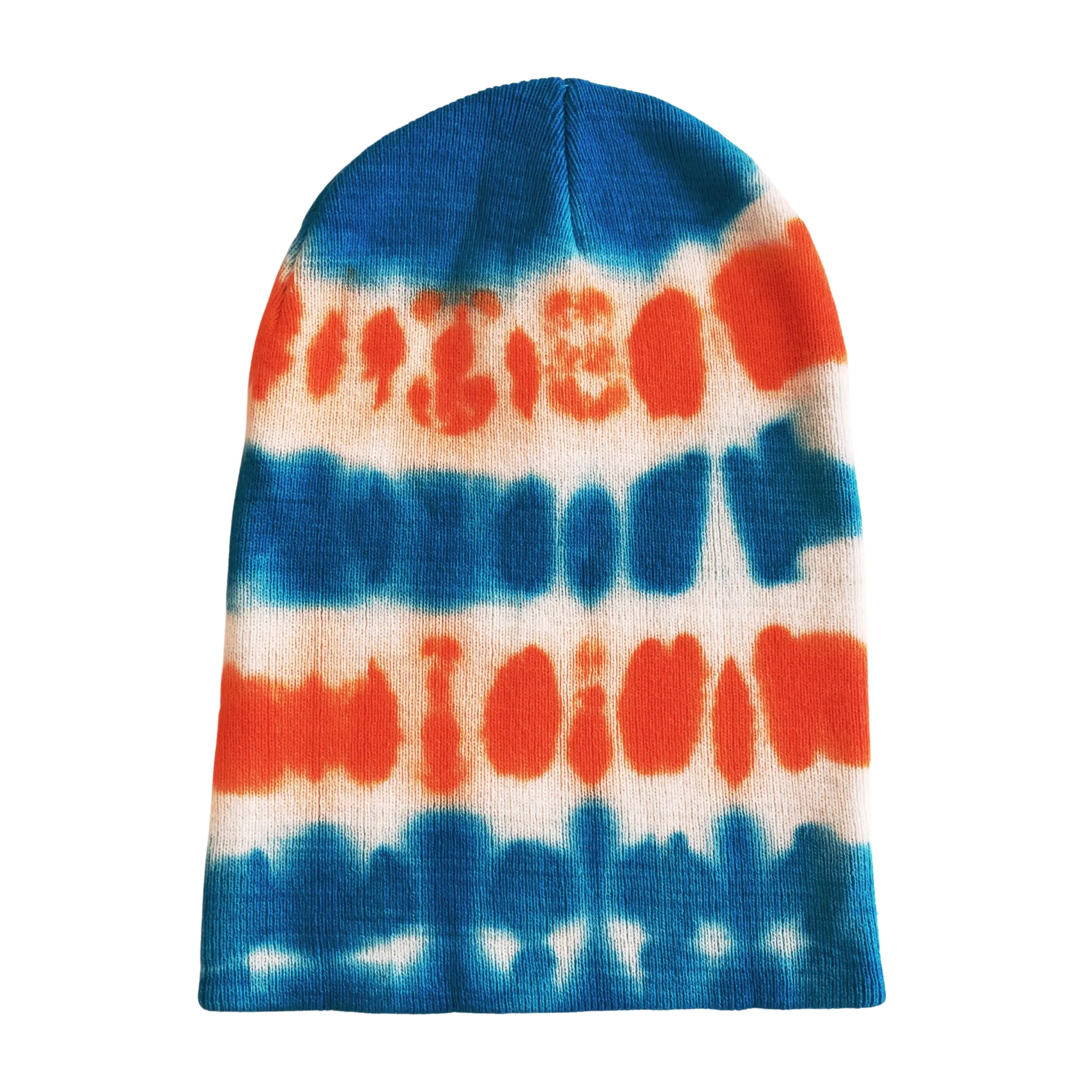 Turquoise and Orange Shibori Tie Dye Beanie Hat