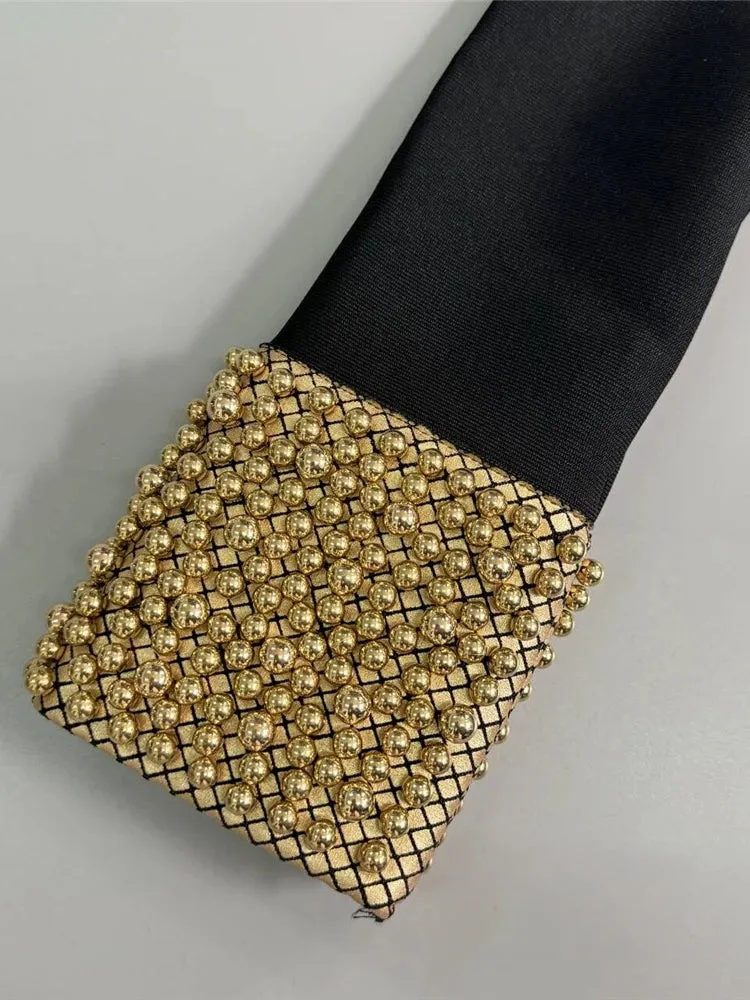 Turtleneck Gold Pearls Long Sleeve Dress
