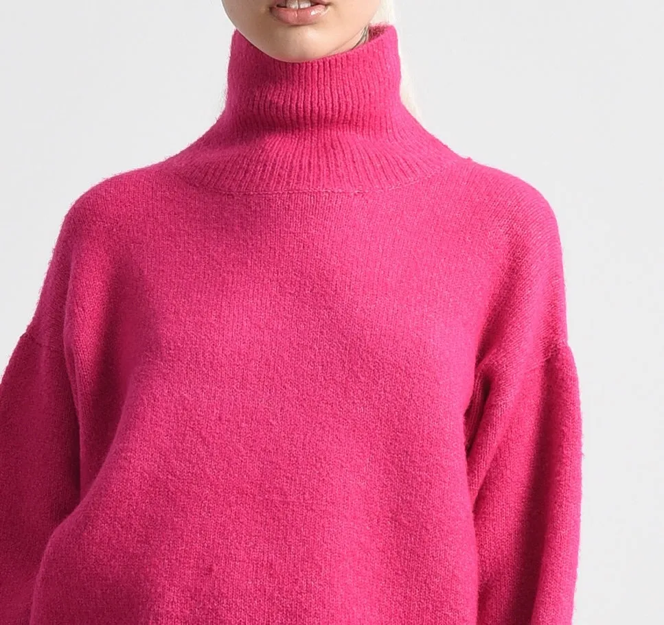 Turtleneck Sweater in Hot Pink