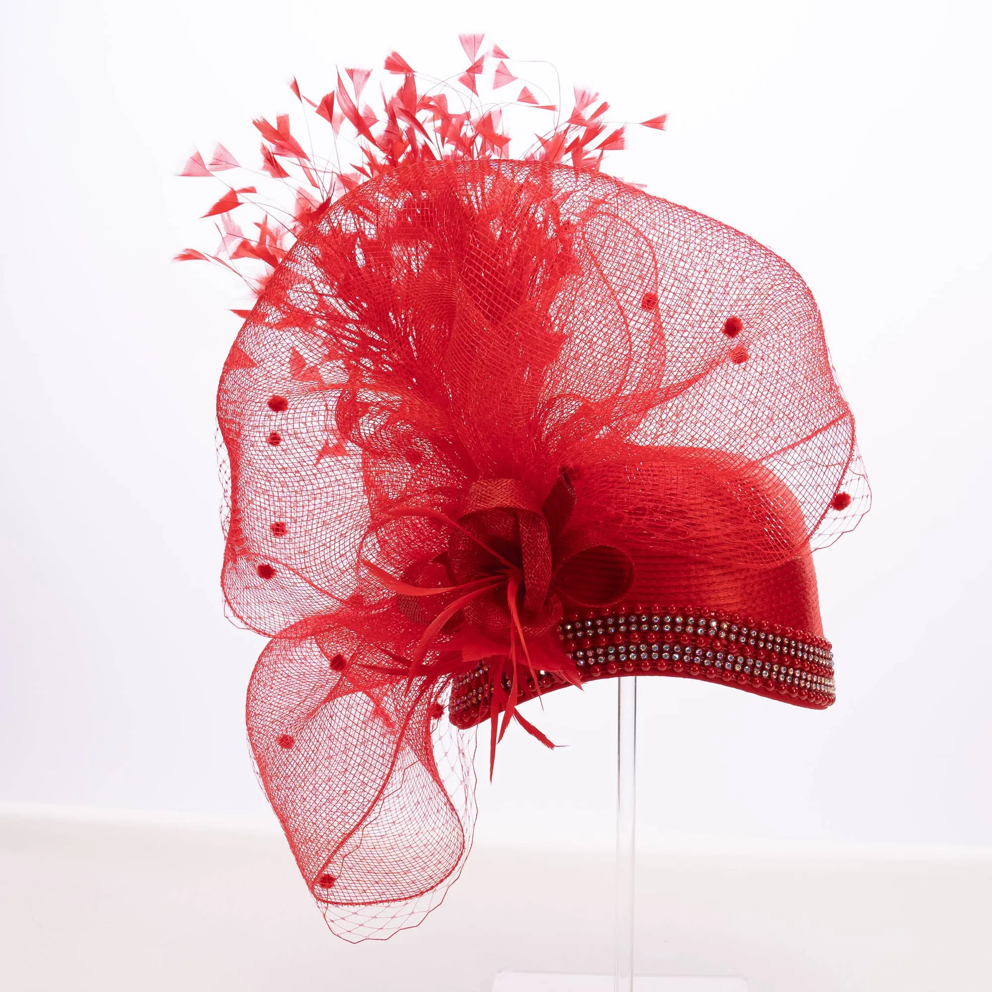 Variety Feather And Puff Crinoline Bow On Satin Cloche Base: Black