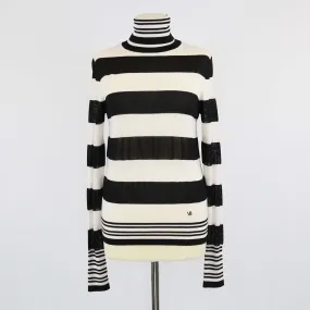 Victoria Beckham BlacklWhite Stripe Wool Knit Turtleneck Long Sleeve Sweater
