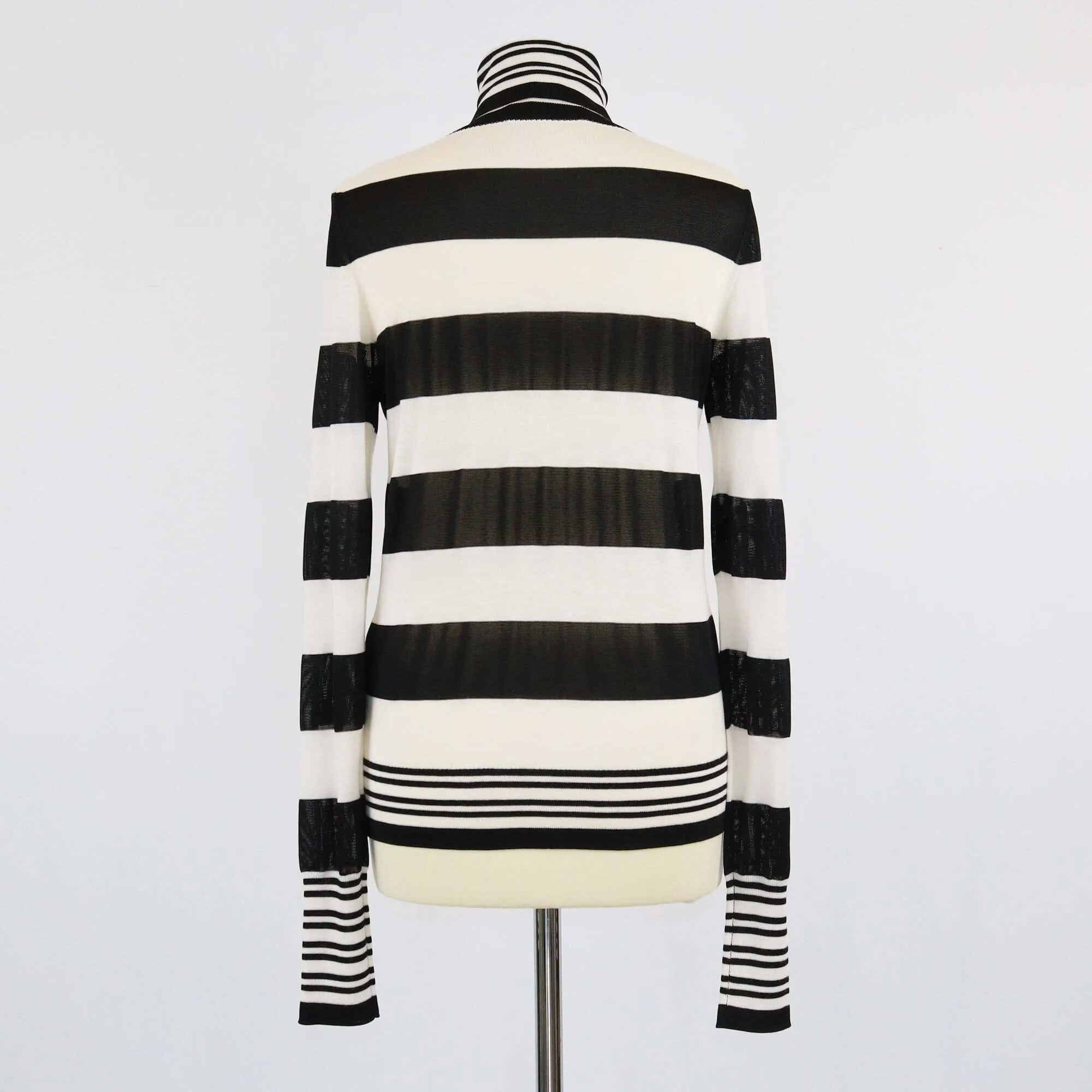 Victoria Beckham BlacklWhite Stripe Wool Knit Turtleneck Long Sleeve Sweater