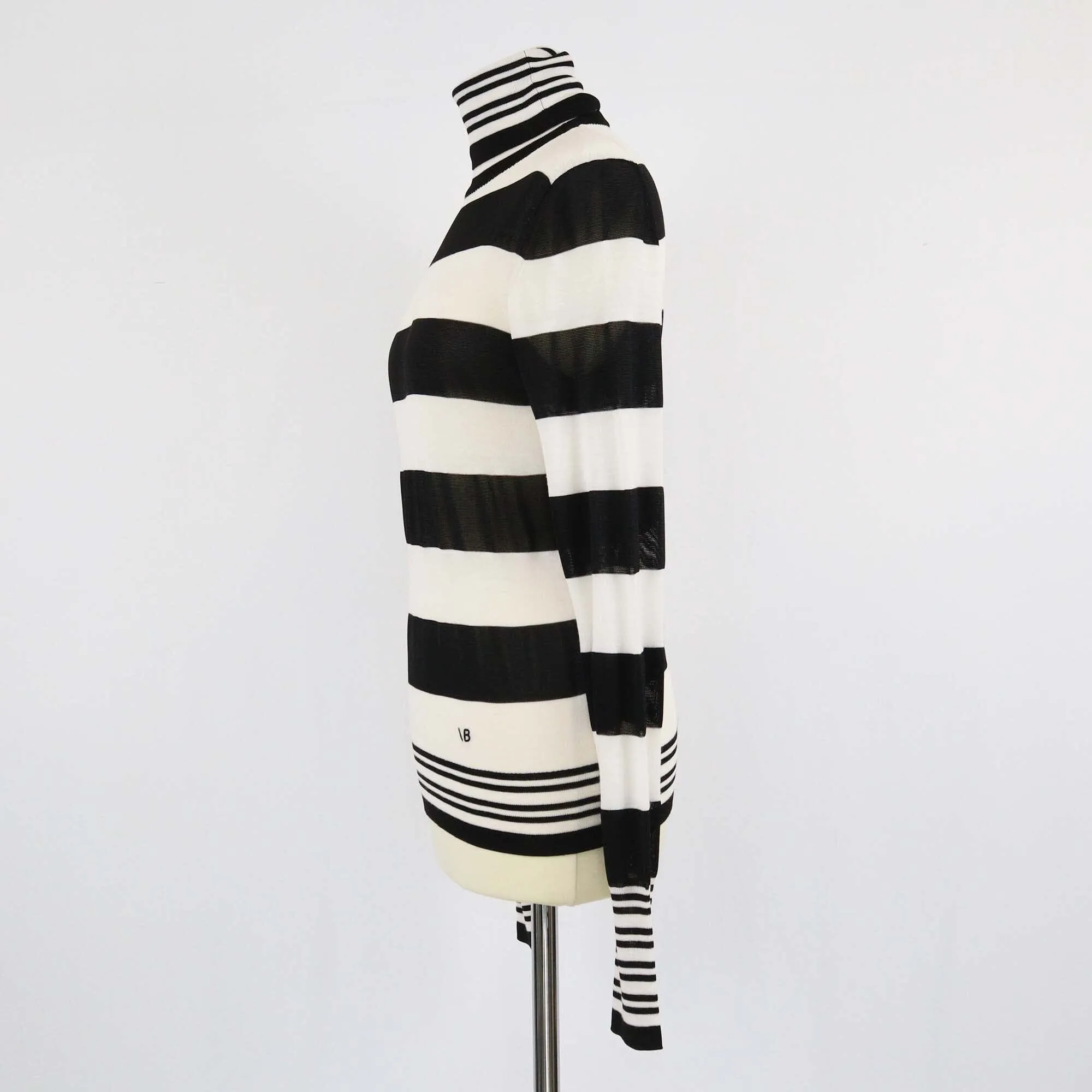 Victoria Beckham BlacklWhite Stripe Wool Knit Turtleneck Long Sleeve Sweater
