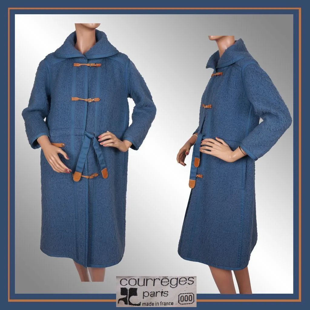 Vintage 70s Andre Courreges Paris Blue Wool Coat Size S
