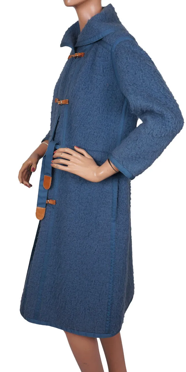 Vintage 70s Andre Courreges Paris Blue Wool Coat Size S