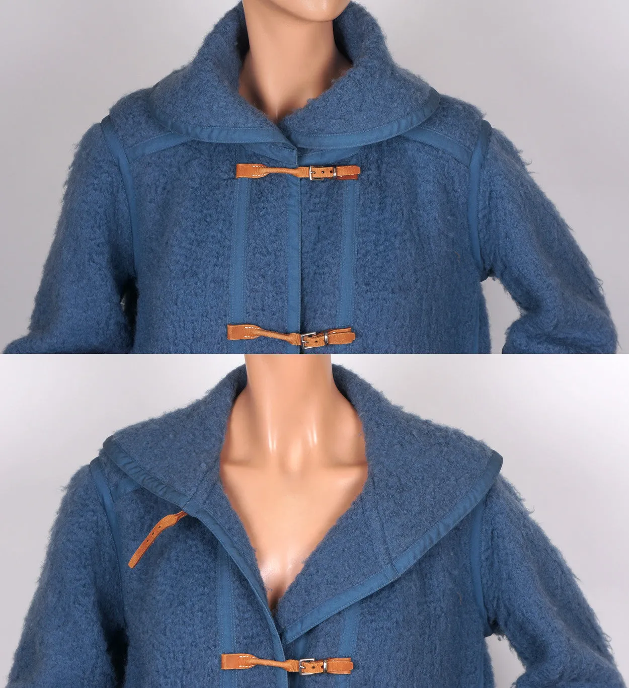 Vintage 70s Andre Courreges Paris Blue Wool Coat Size S
