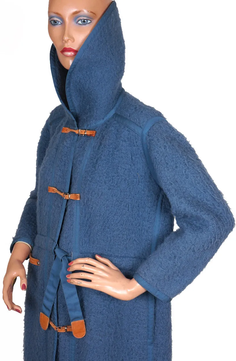 Vintage 70s Andre Courreges Paris Blue Wool Coat Size S
