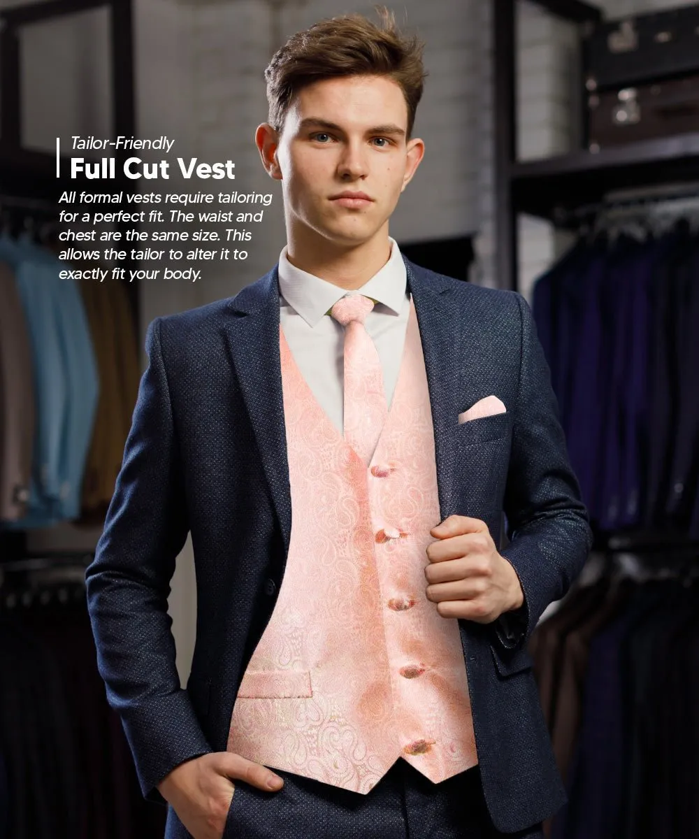 Vittorio Farina Men's Mint Woven Paisley Vest, Necktie, Bow Tie and Pocket Square Set (White Back)