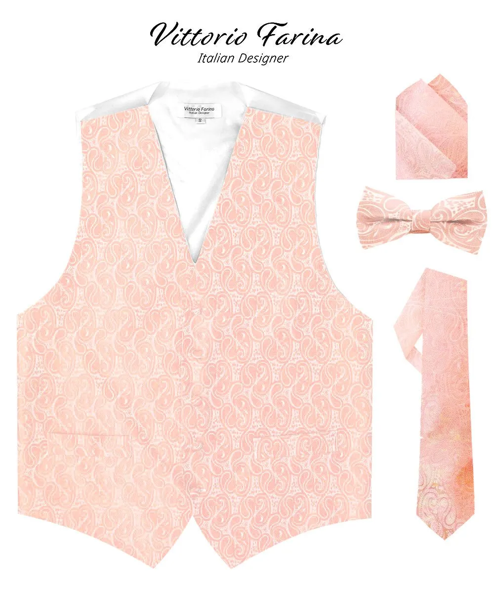 Vittorio Farina Men's Mint Woven Paisley Vest, Necktie, Bow Tie and Pocket Square Set (White Back)