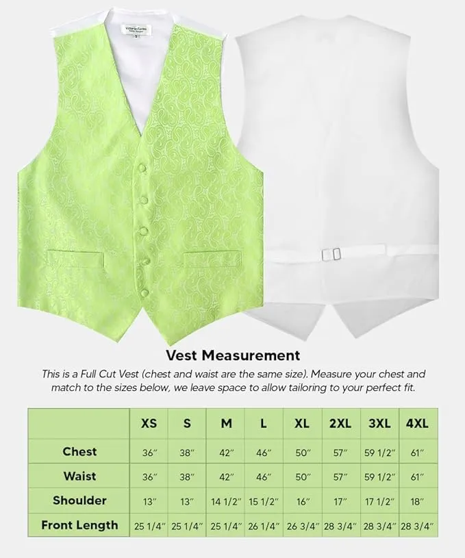 Vittorio Farina Men's Mint Woven Paisley Vest, Necktie, Bow Tie and Pocket Square Set (White Back)