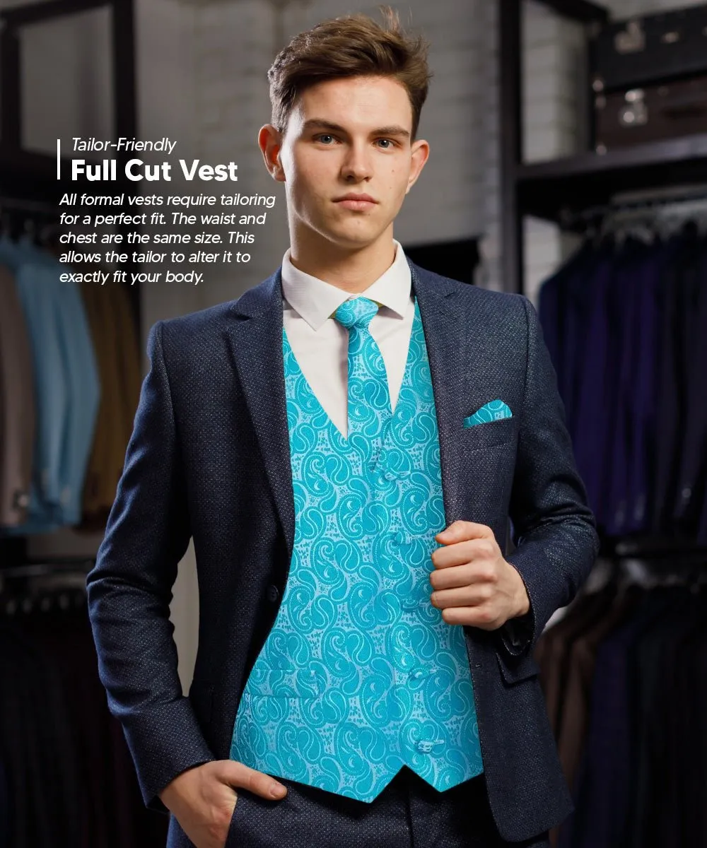 Vittorio Farina Men's Woven Paisley Vest, Necktie, Bow Tie and Pocket Square Set (White Back)