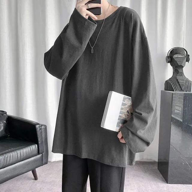 Voguable Spring Men's T-Shirt Solid Color Basic T shirt Round Neck Long Sleeve Tshirts Korean Couple Women Man Casual Tees