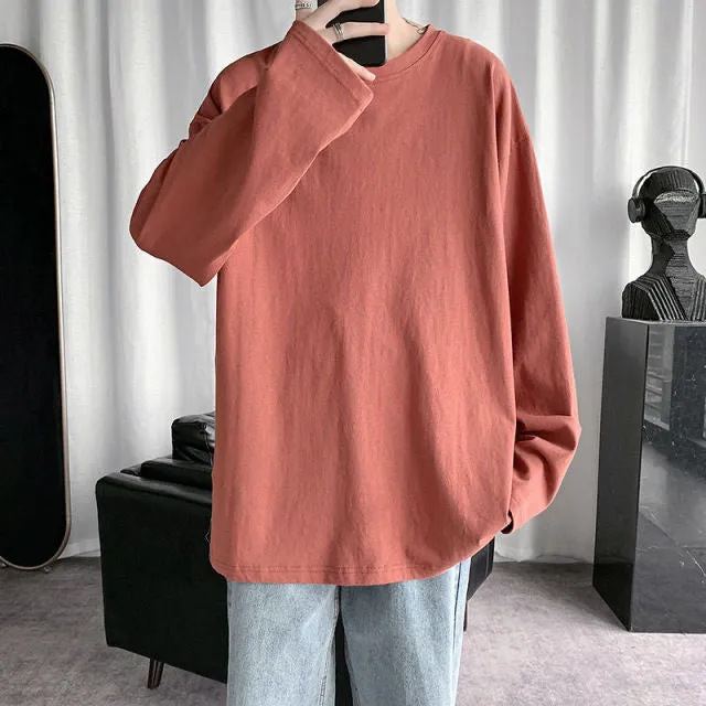 Voguable Spring Men's T-Shirt Solid Color Basic T shirt Round Neck Long Sleeve Tshirts Korean Couple Women Man Casual Tees