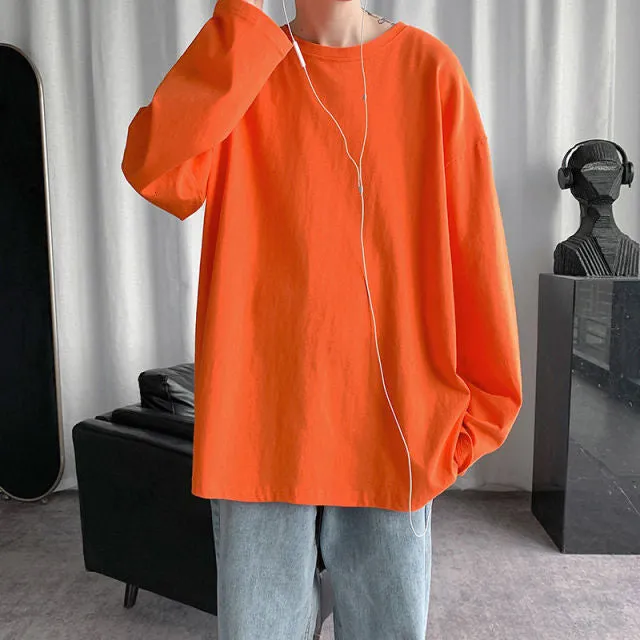 Voguable Spring Men's T-Shirt Solid Color Basic T shirt Round Neck Long Sleeve Tshirts Korean Couple Women Man Casual Tees