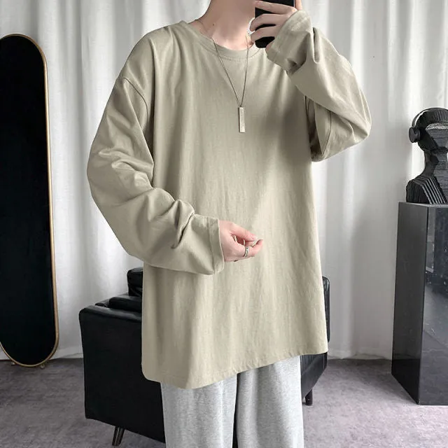 Voguable Spring Men's T-Shirt Solid Color Basic T shirt Round Neck Long Sleeve Tshirts Korean Couple Women Man Casual Tees