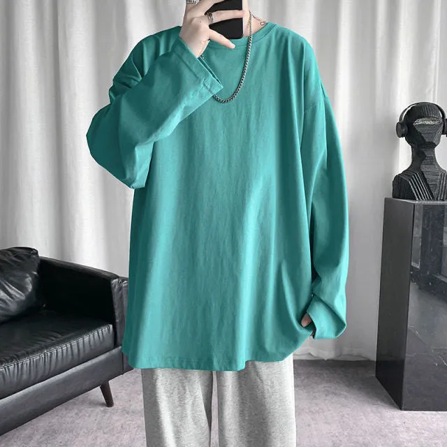 Voguable Spring Men's T-Shirt Solid Color Basic T shirt Round Neck Long Sleeve Tshirts Korean Couple Women Man Casual Tees