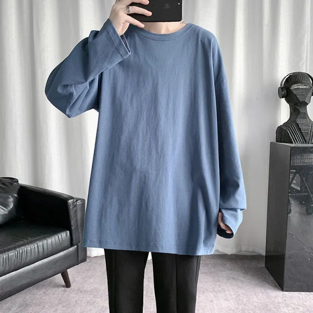 Voguable Spring Men's T-Shirt Solid Color Basic T shirt Round Neck Long Sleeve Tshirts Korean Couple Women Man Casual Tees