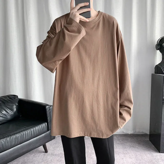 Voguable Spring Men's T-Shirt Solid Color Basic T shirt Round Neck Long Sleeve Tshirts Korean Couple Women Man Casual Tees