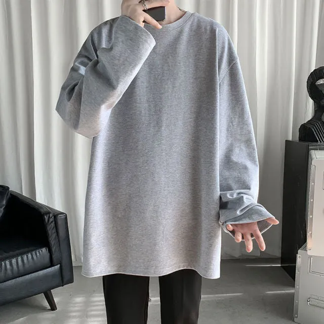 Voguable Spring Men's T-Shirt Solid Color Basic T shirt Round Neck Long Sleeve Tshirts Korean Couple Women Man Casual Tees